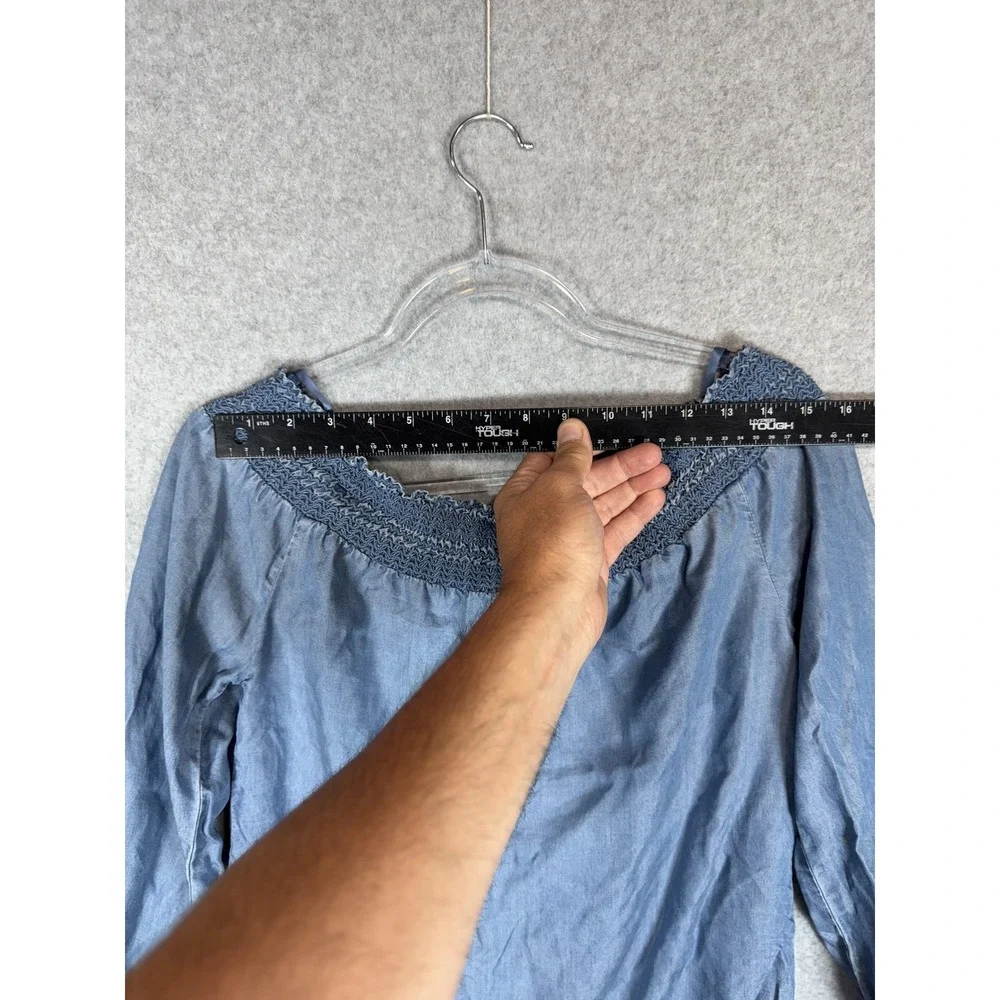 Michael Michael Kors Blouse Womens XS Blue Off‎ Shoulder Long Sleeve Lyocell Top